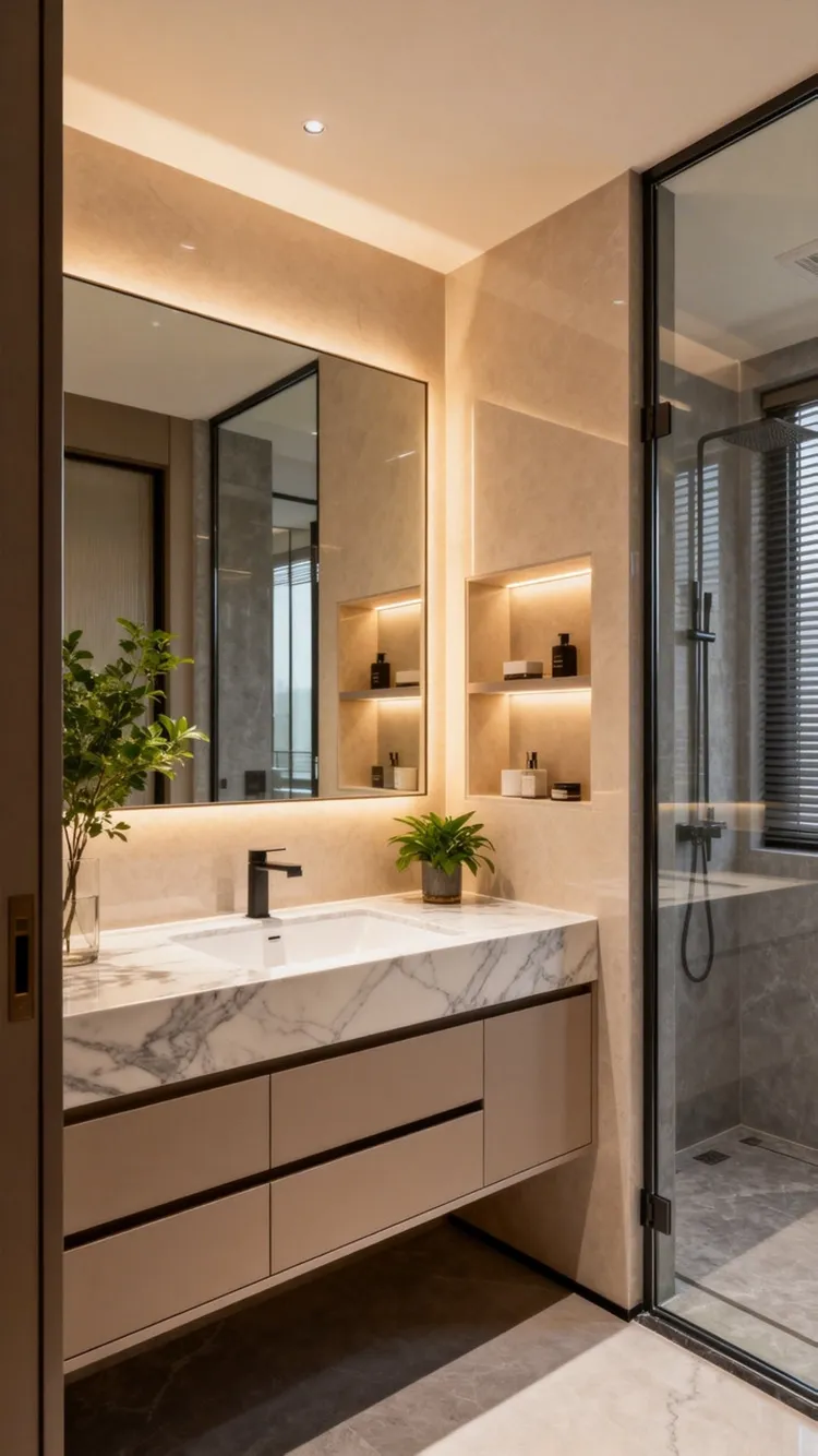 Image of Maßgeschneidertes Badezimmer mit Naturstein-Waschtisch